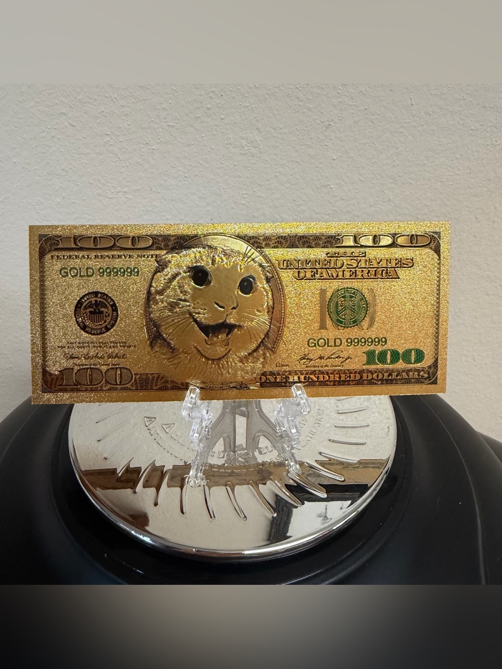 Gold Foil Plated $100 Kitty Cat Collectible Banknote